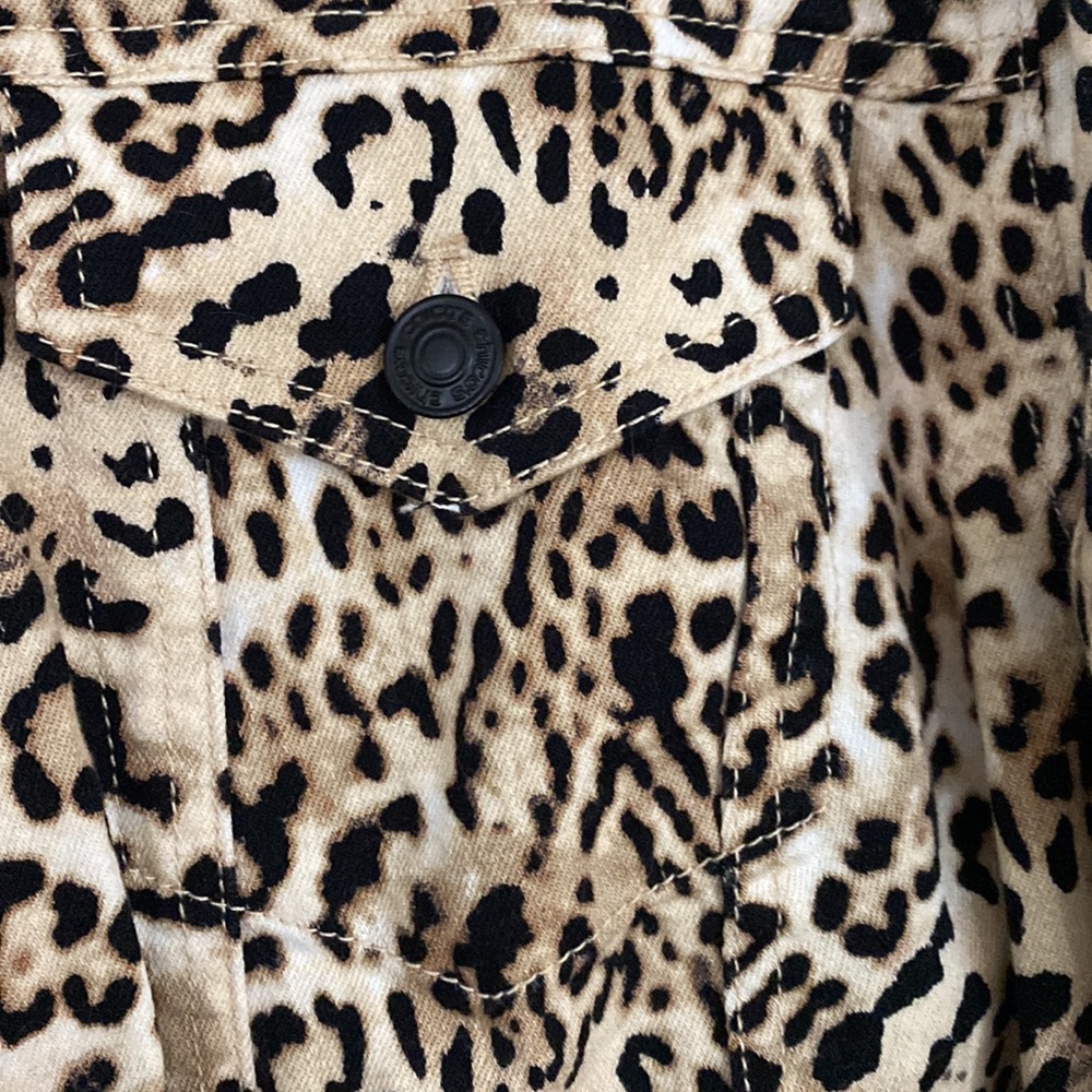 Leopard Print Stretch Denim Women's Jacket - Beige/Black - Picture 3 of 5